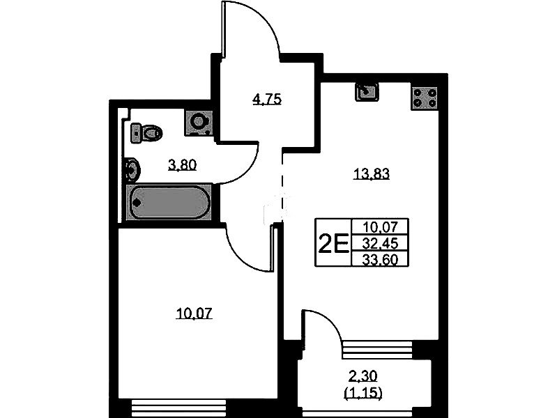 1-комнатная квартира 33.6 м², 3/9 эт., ЖК «GloraX Новоселье»